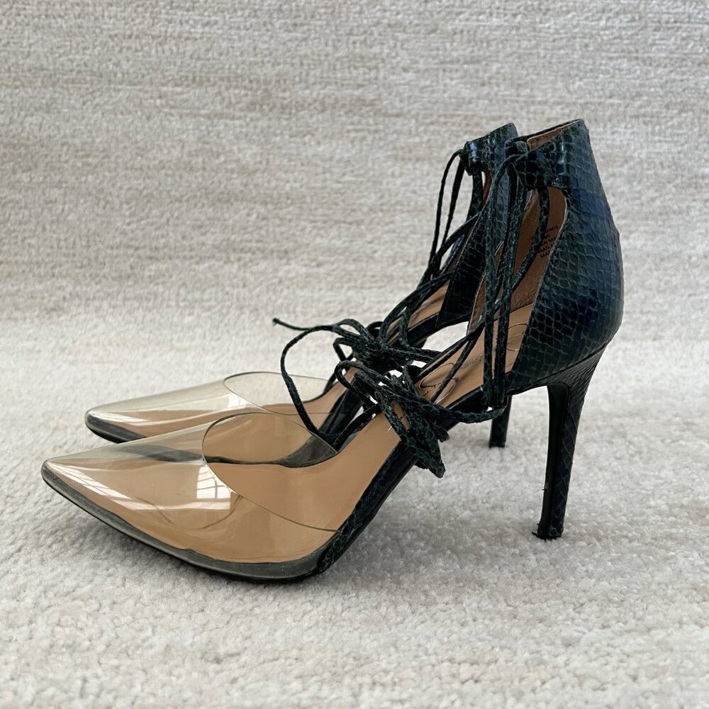 Jessica Simpson JP Hemmie Strappy Clear Pointed Toe High Heels 9